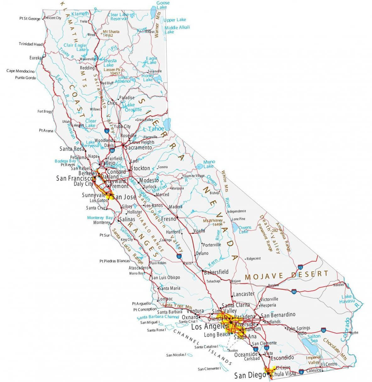 California cities map with populated  cities